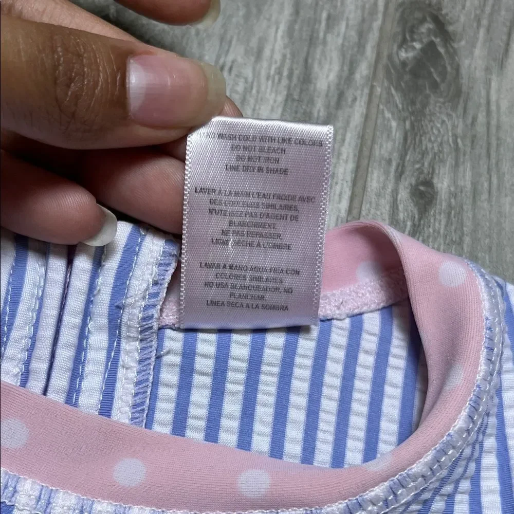 Ruffle Butts Blue and Pink Striped Swim Top| 18-24m